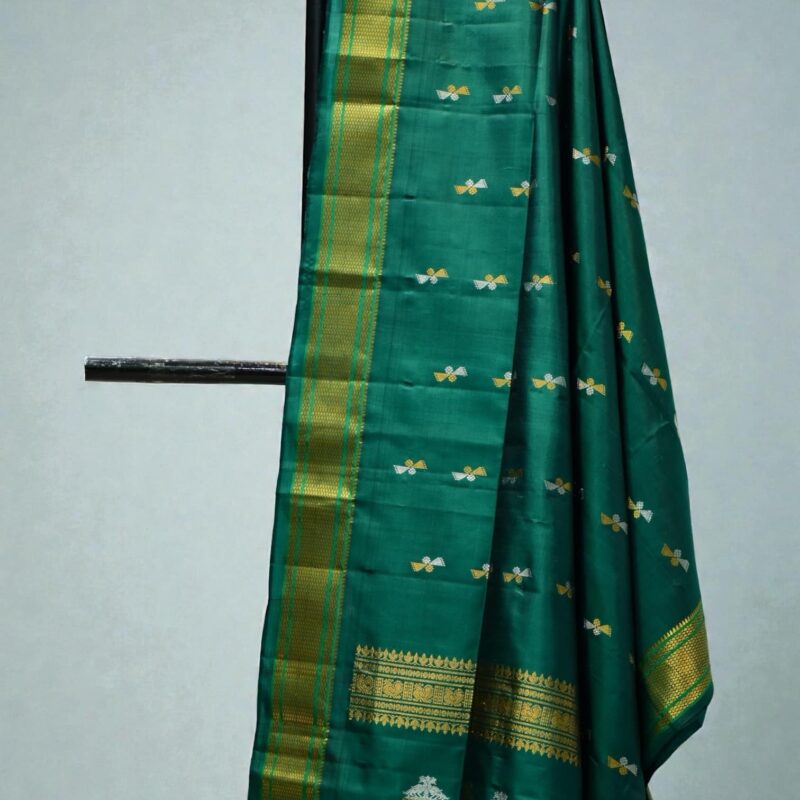 Bottle Green Pure Silk Handloom Dupatta
