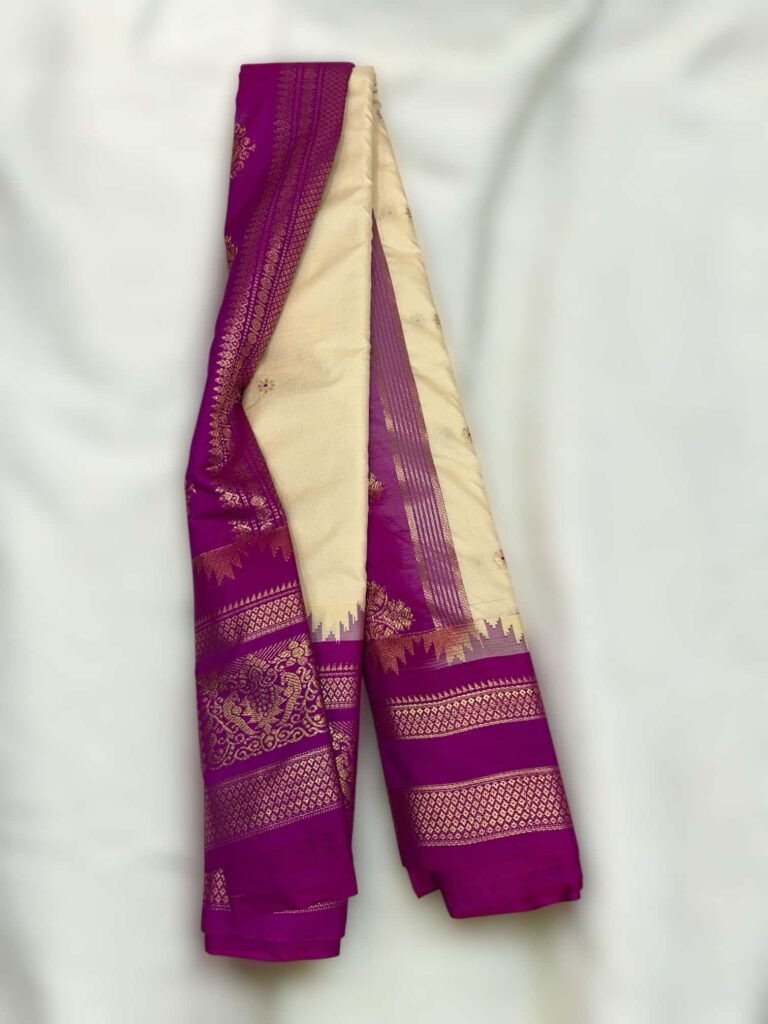 Cream Premium Semi Gadwal Saree