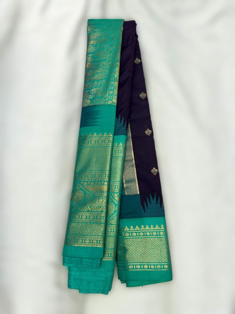 Dark Navy Blue Premium Semi Gadwal Saree