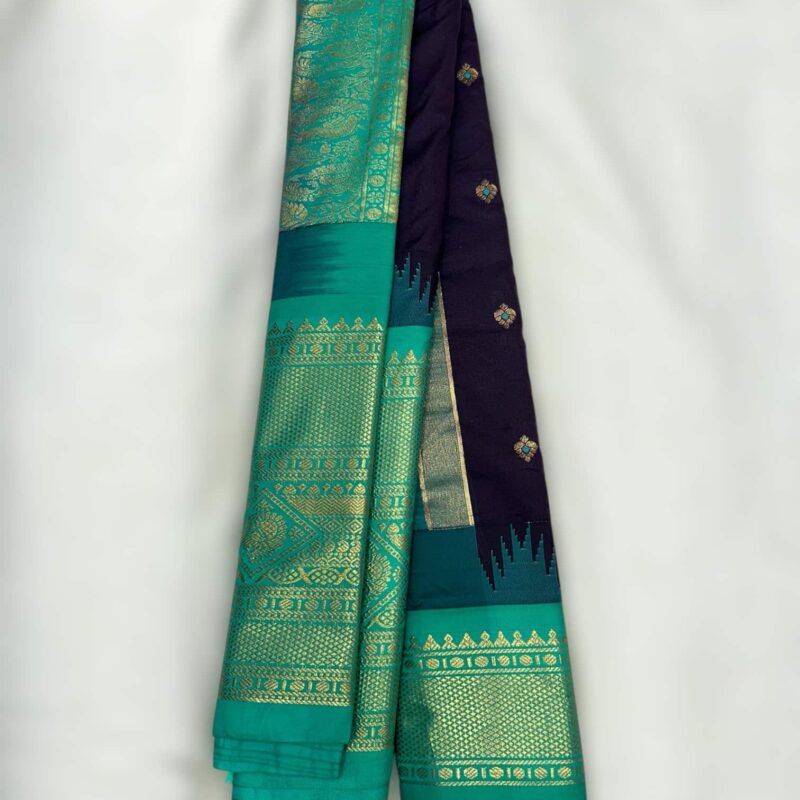 Dark Navy Blue Premium Semi Gadwal Saree