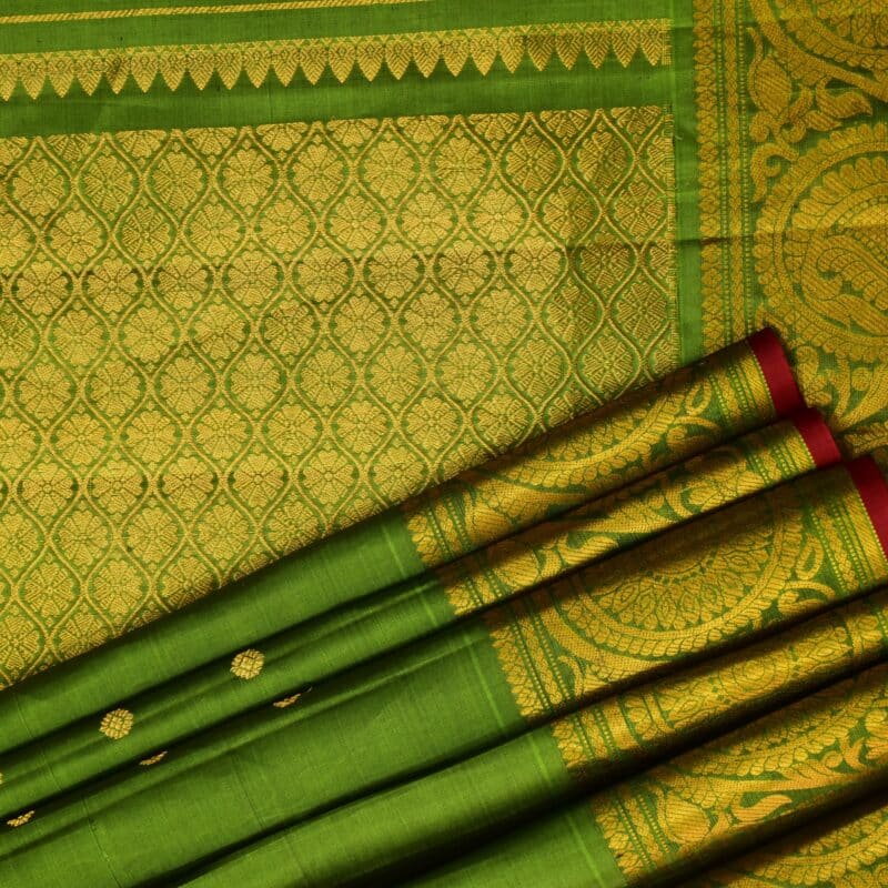 Green Handloom Pure Silk Gadwal Saree - view 2
