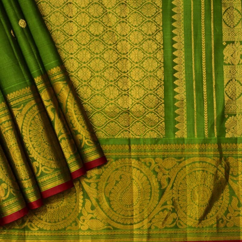 Green Handloom Pure Silk Gadwal Saree - view 3