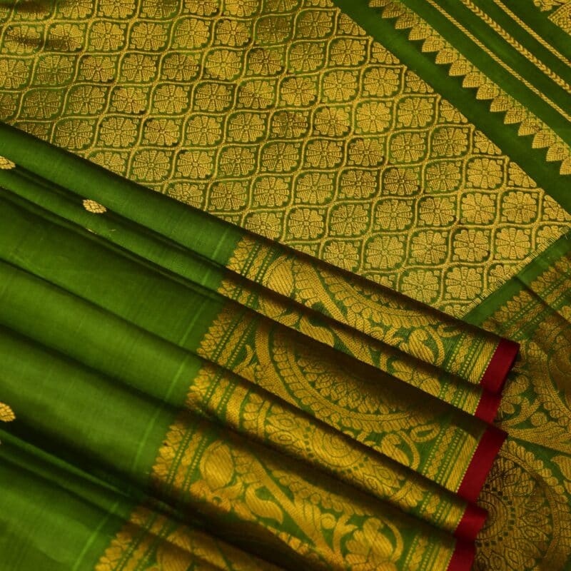 Green Handloom Pure Silk Gadwal Saree - view 5