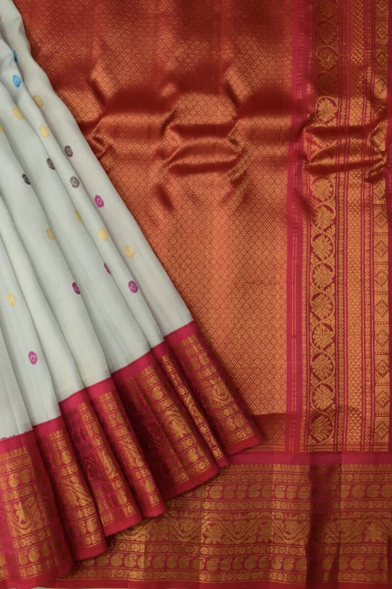 Off White Pink Handloom Pure Silk Gadwal Saree