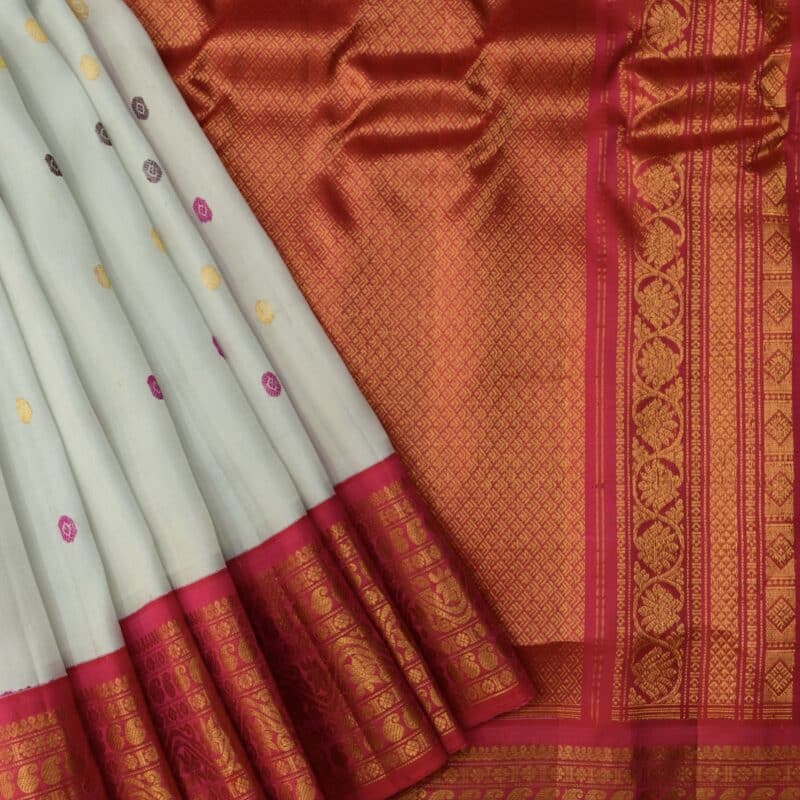 Off White Pink Handloom Pure Silk Gadwal Saree