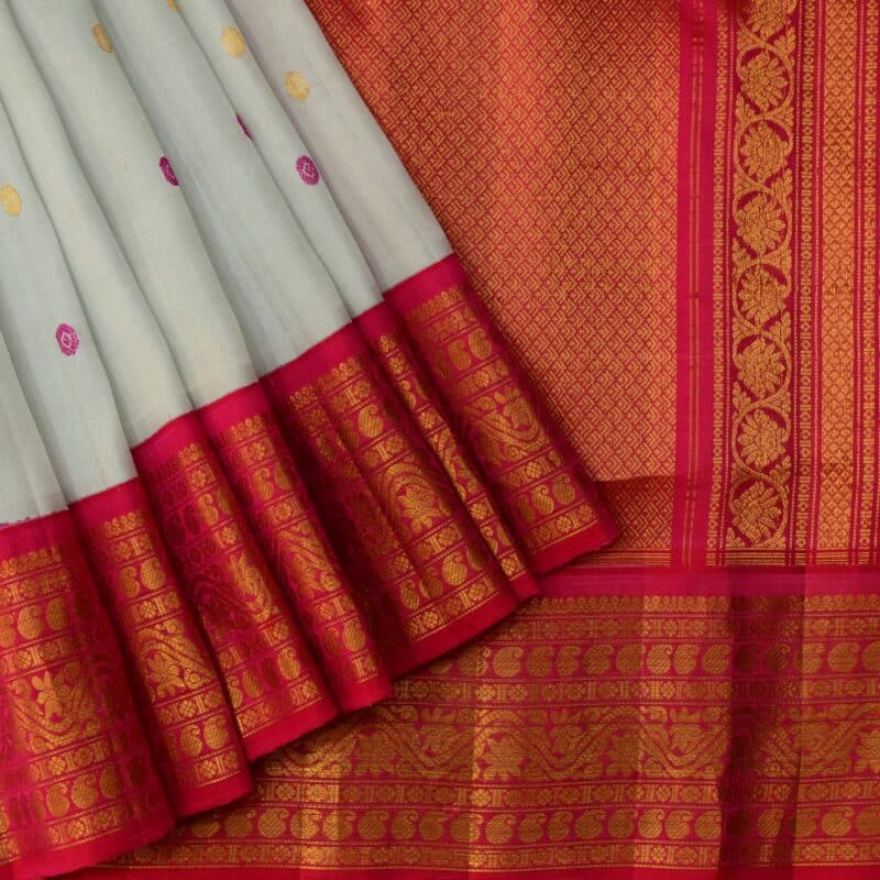 Off White Pink Handloom Pure Silk Gadwal Saree - view 6