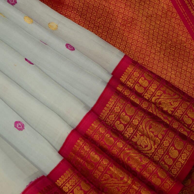 Off White Pink Handloom Pure Silk Gadwal Saree - view 2