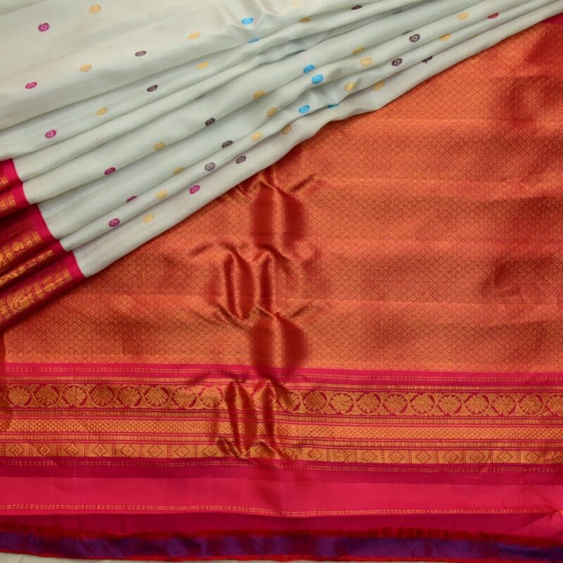 Off White Pink Handloom Pure Silk Gadwal Saree - view 4