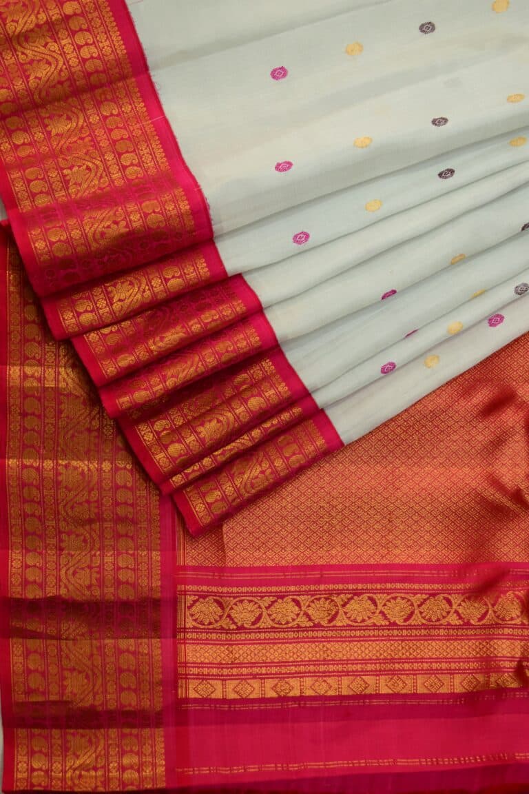 Off White Pink Handloom Pure Silk Gadwal Saree - view 3