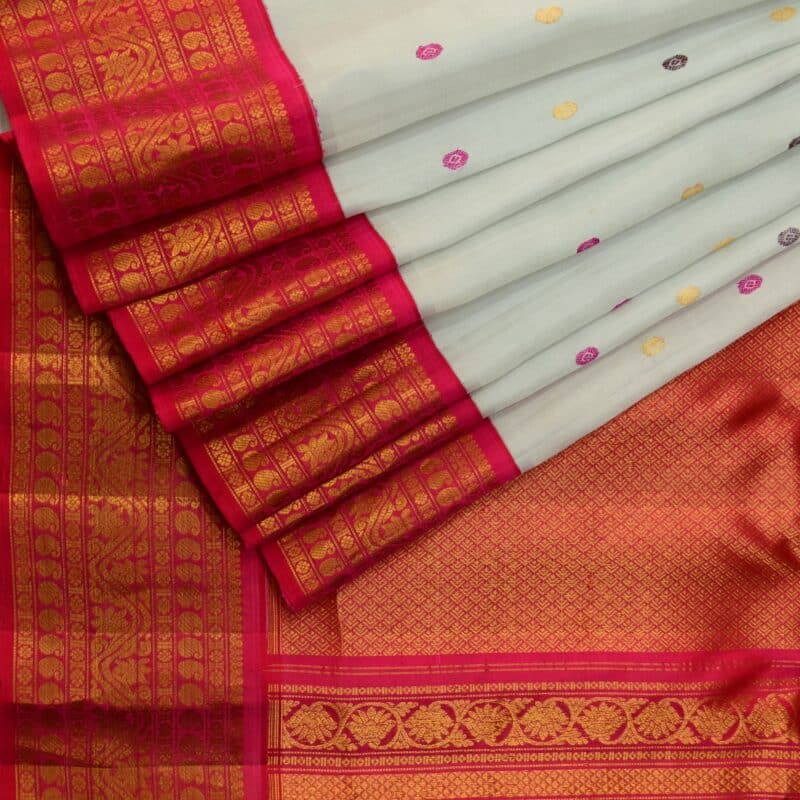 Off White Pink Handloom Pure Silk Gadwal Saree - view 3