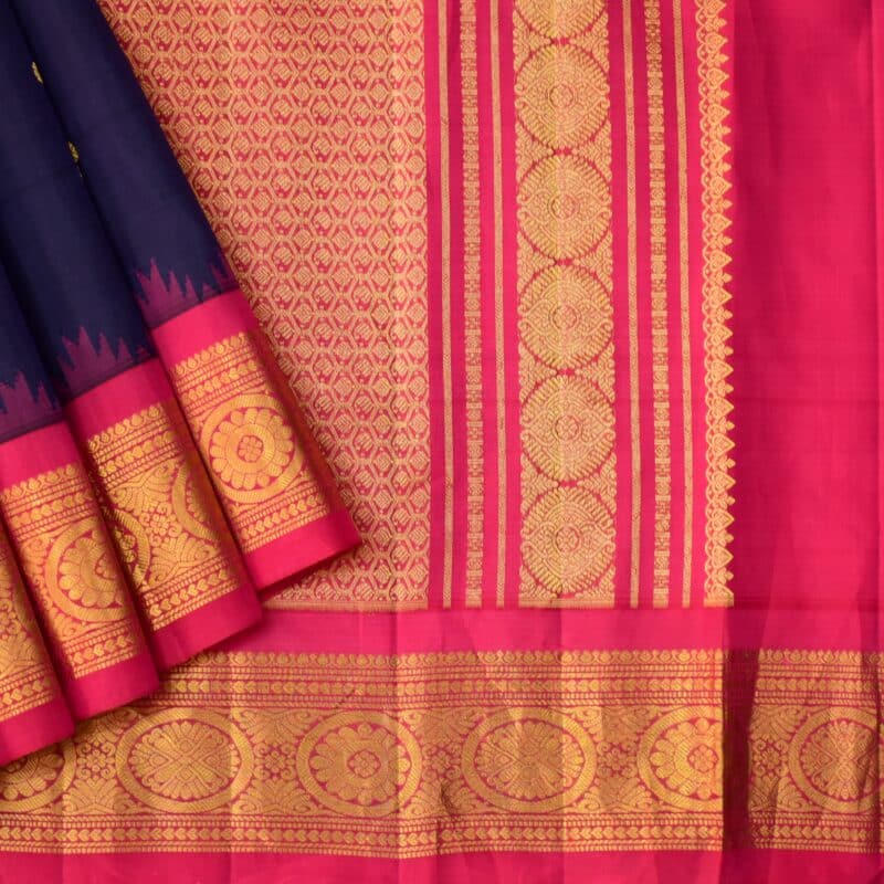 Navy Blue Rani Pink Handloom Pure Silk Gadwal Saree - view 2
