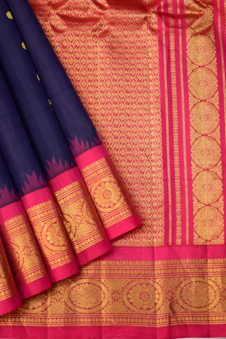 Navy Blue Rani Pink Handloom Pure Silk Gadwal Saree