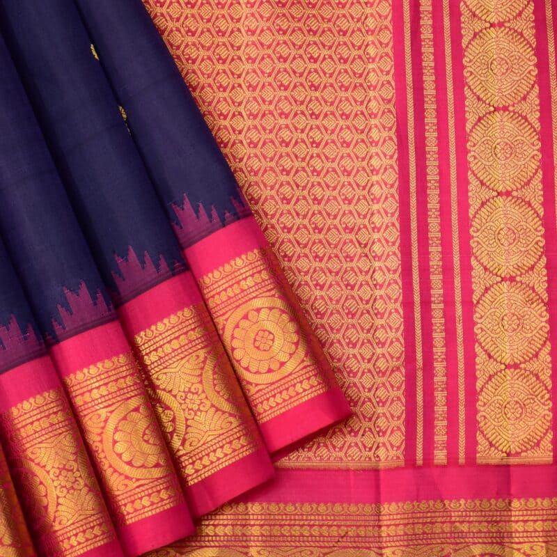 Navy Blue Rani Pink Handloom Pure Silk Gadwal Saree