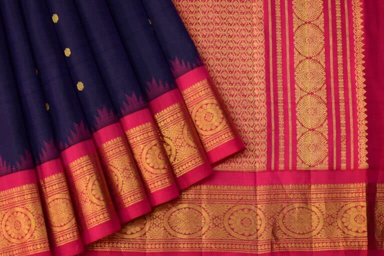 Navy Blue Rani Pink Handloom Pure Silk Gadwal Saree - view 3
