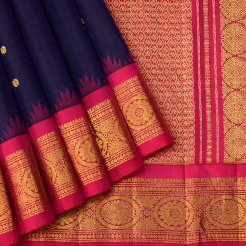 Navy Blue Rani Pink Handloom Pure Silk Gadwal Saree - view 3