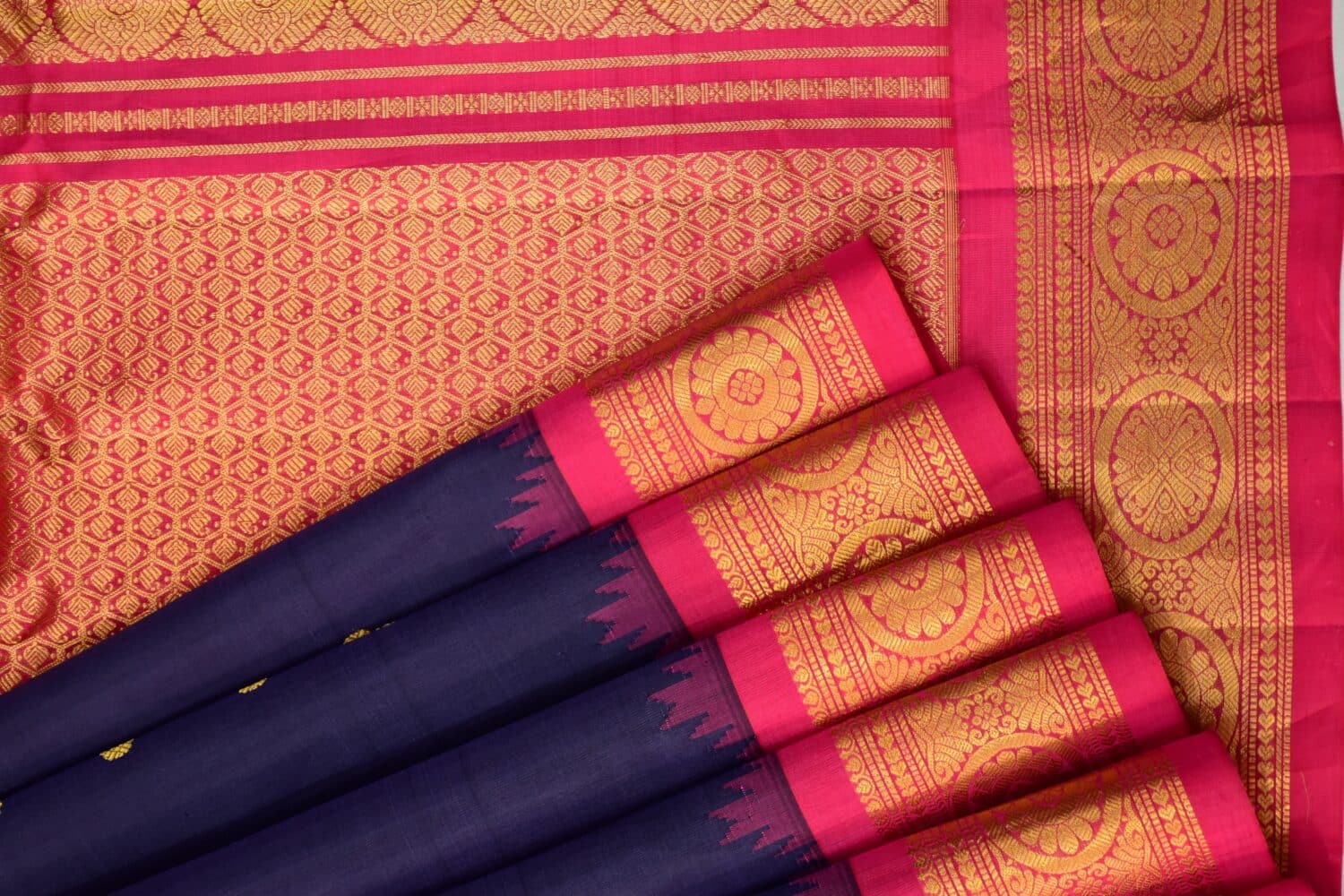 Navy Blue Rani Pink Handloom Pure Silk Gadwal Saree
