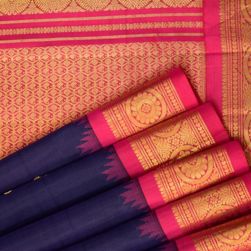 Navy Blue Rani Pink Handloom Pure Silk Gadwal Saree - view 5