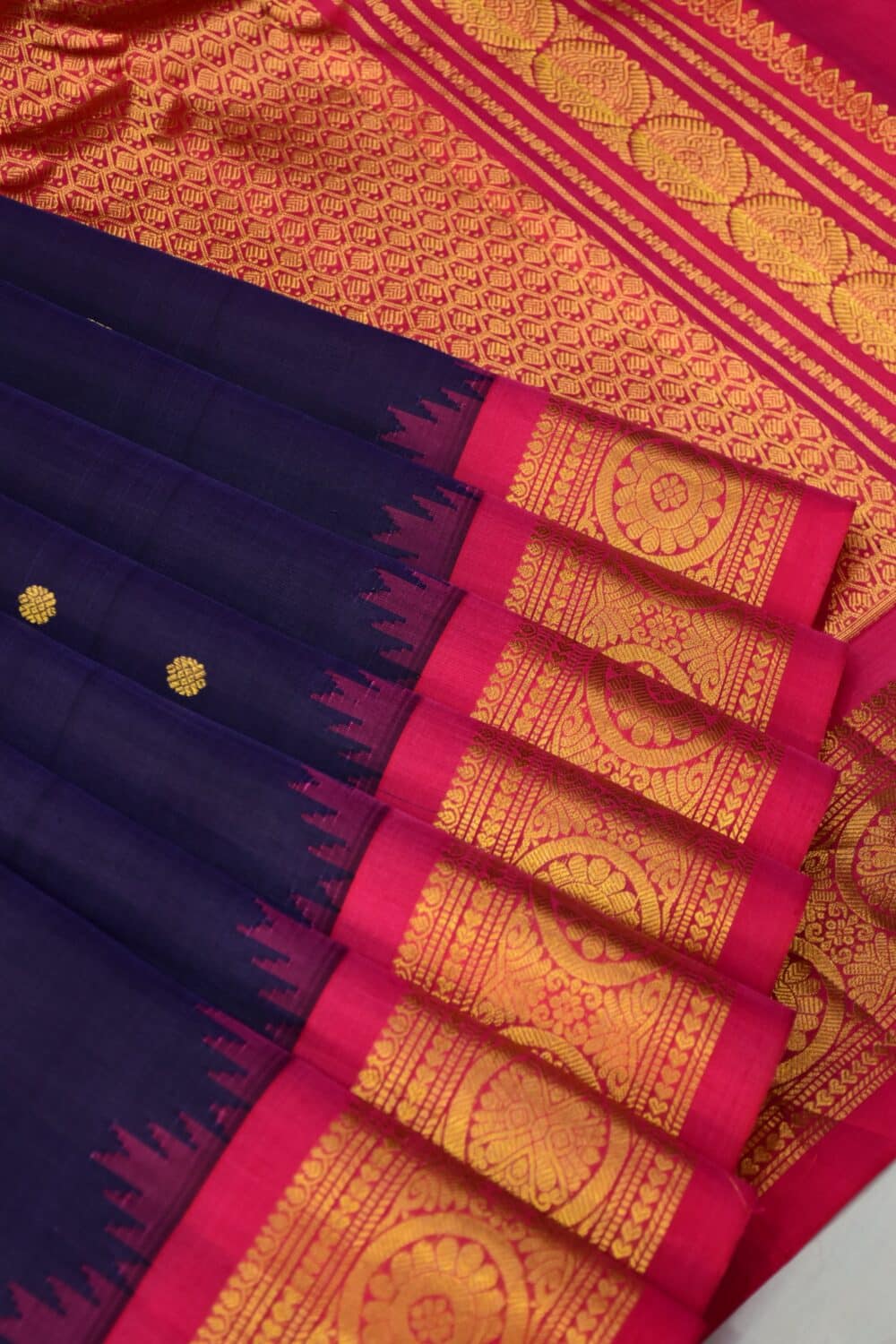 Navy Blue Rani Pink Handloom Pure Silk Gadwal Saree
