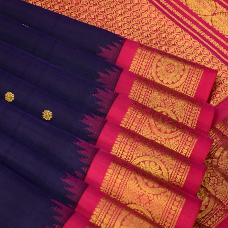 Navy Blue Rani Pink Handloom Pure Silk Gadwal Saree - view 6