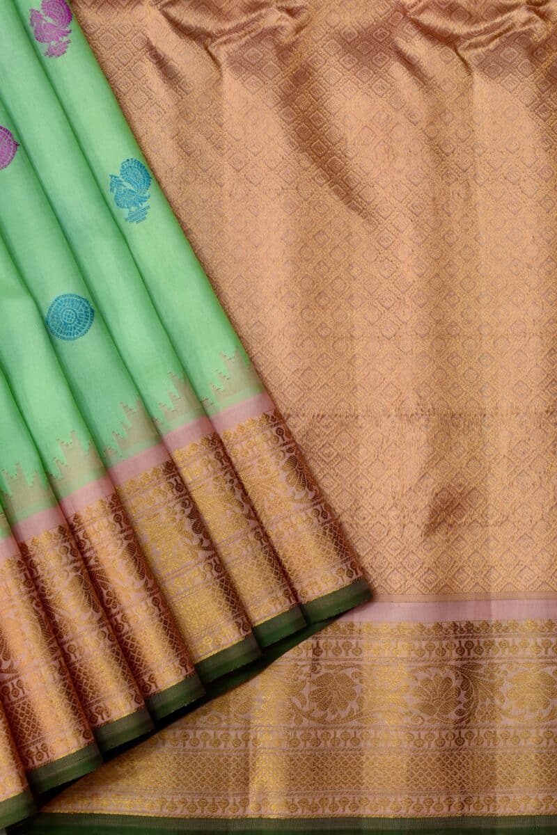 Mint Green Peach Handloom Pure Silk Gadwal Saree
