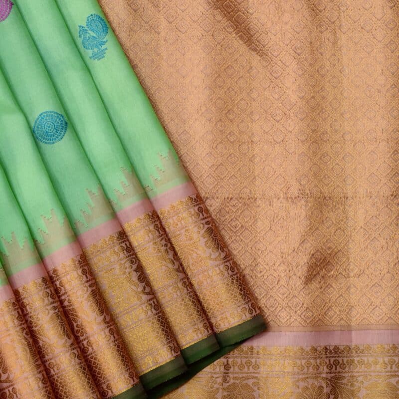 Mint Green Peach Handloom Pure Silk Gadwal Saree