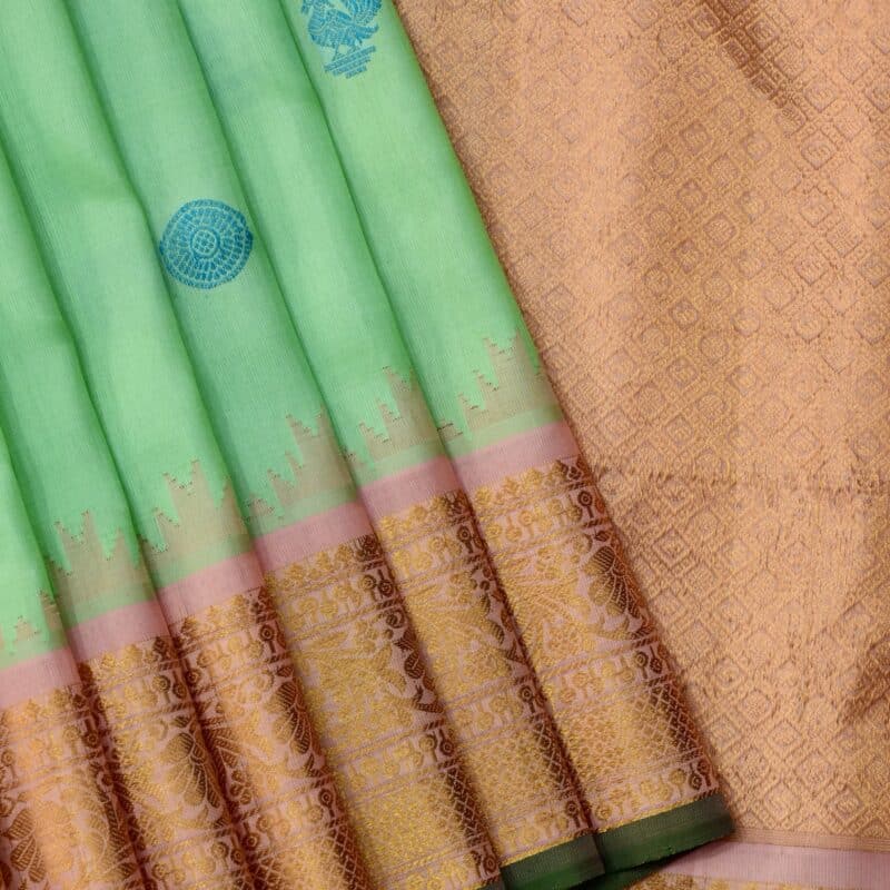Mint Green Peach Handloom Pure Silk Gadwal Saree - view 3