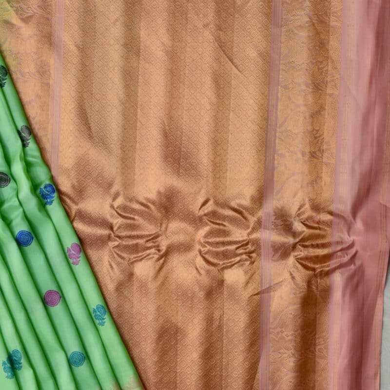 Mint Green Peach Handloom Pure Silk Gadwal Saree - view 2
