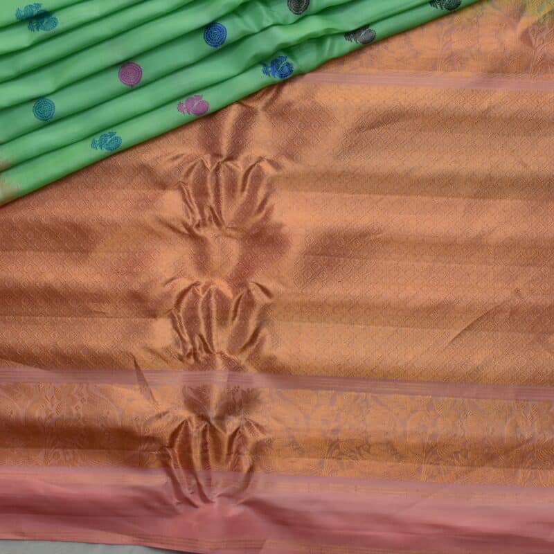 Mint Green Peach Handloom Pure Silk Gadwal Saree - view 12