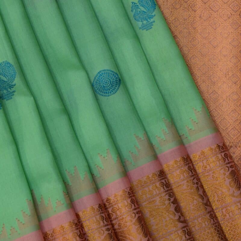 Mint Green Peach Handloom Pure Silk Gadwal Saree - view 8