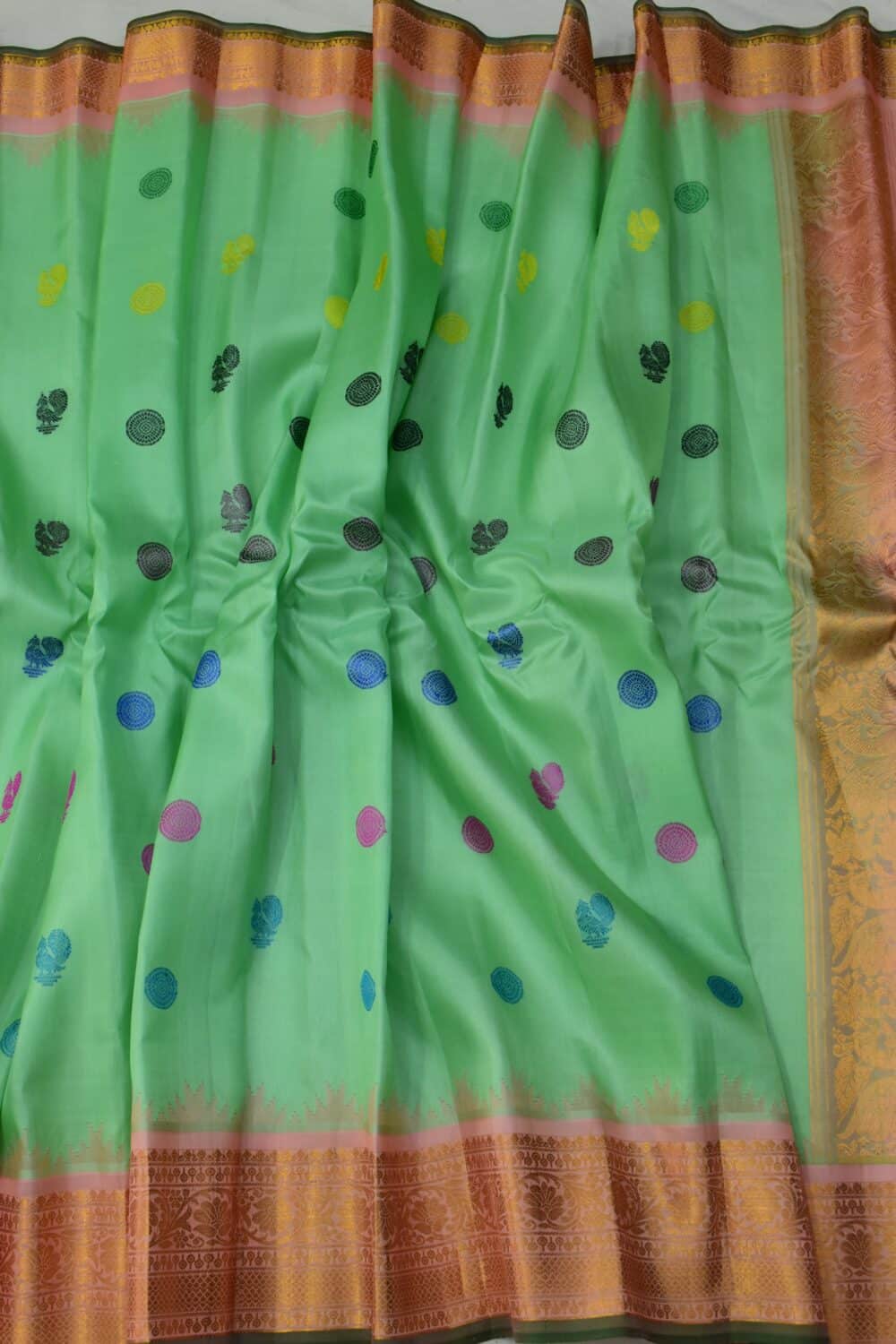 Mint Green Peach Handloom Pure Silk Gadwal Saree