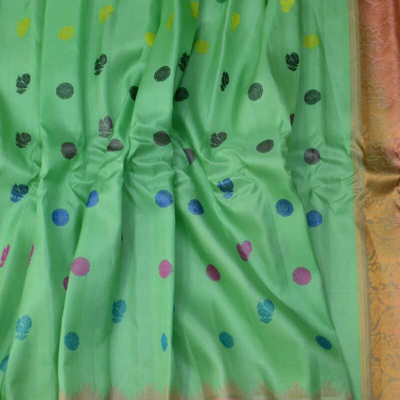 Mint Green Peach Handloom Pure Silk Gadwal Saree - view 11