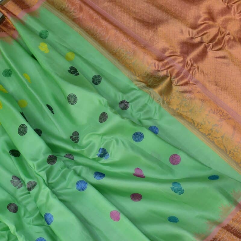 Mint Green Peach Handloom Pure Silk Gadwal Saree - view 9