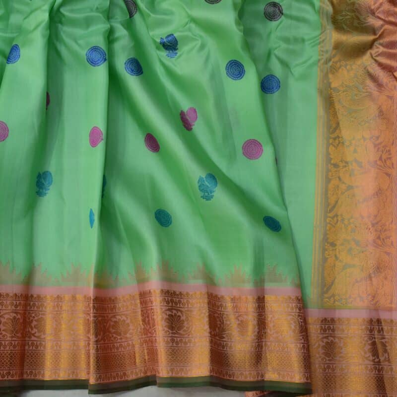 Mint Green Peach Handloom Pure Silk Gadwal Saree - view 7
