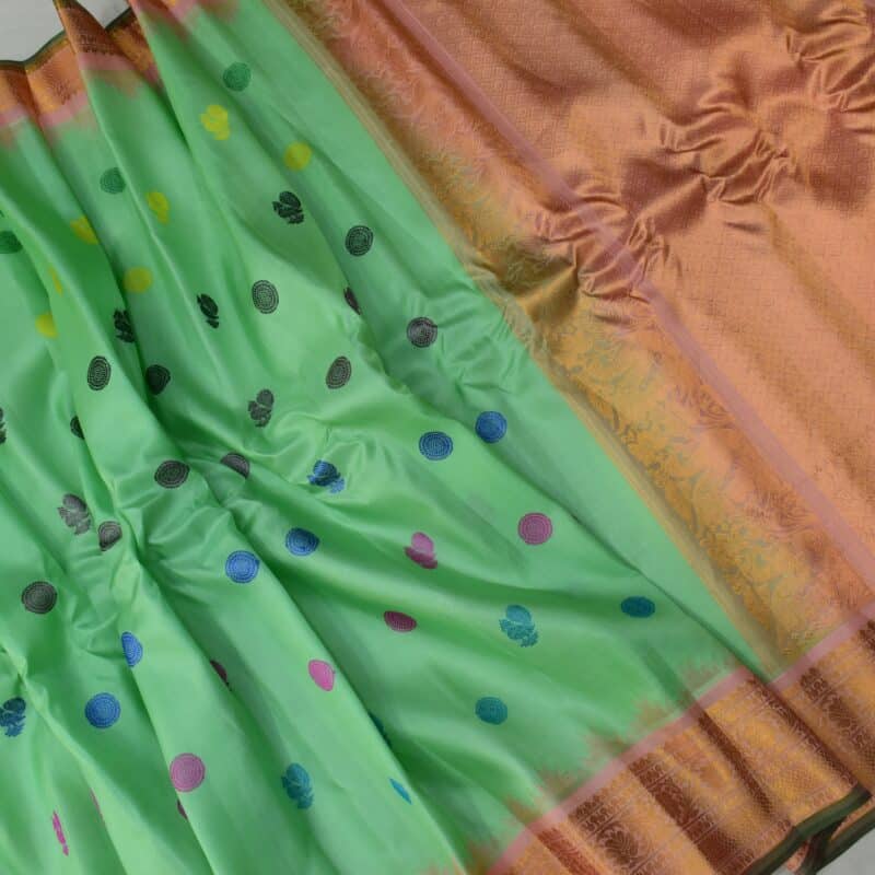 Mint Green Peach Handloom Pure Silk Gadwal Saree - view 6