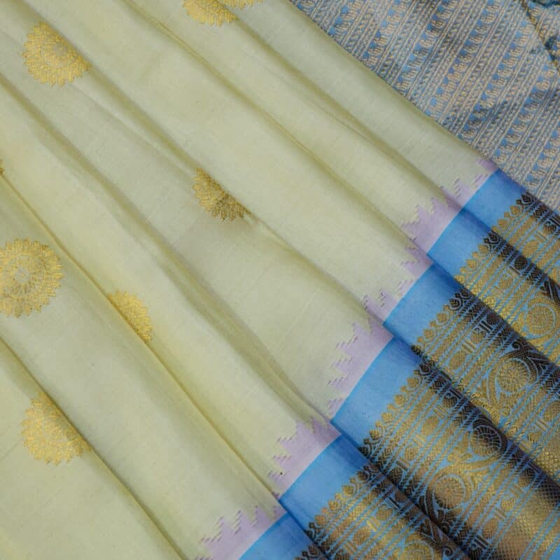 Cream Sky Blue Handloom Pure Silk Gadwal Saree - view 3