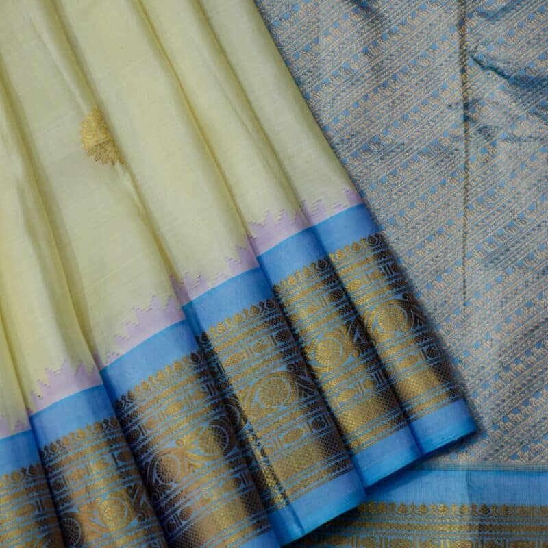 Cream Sky Blue Handloom Pure Silk Gadwal Saree - view 4