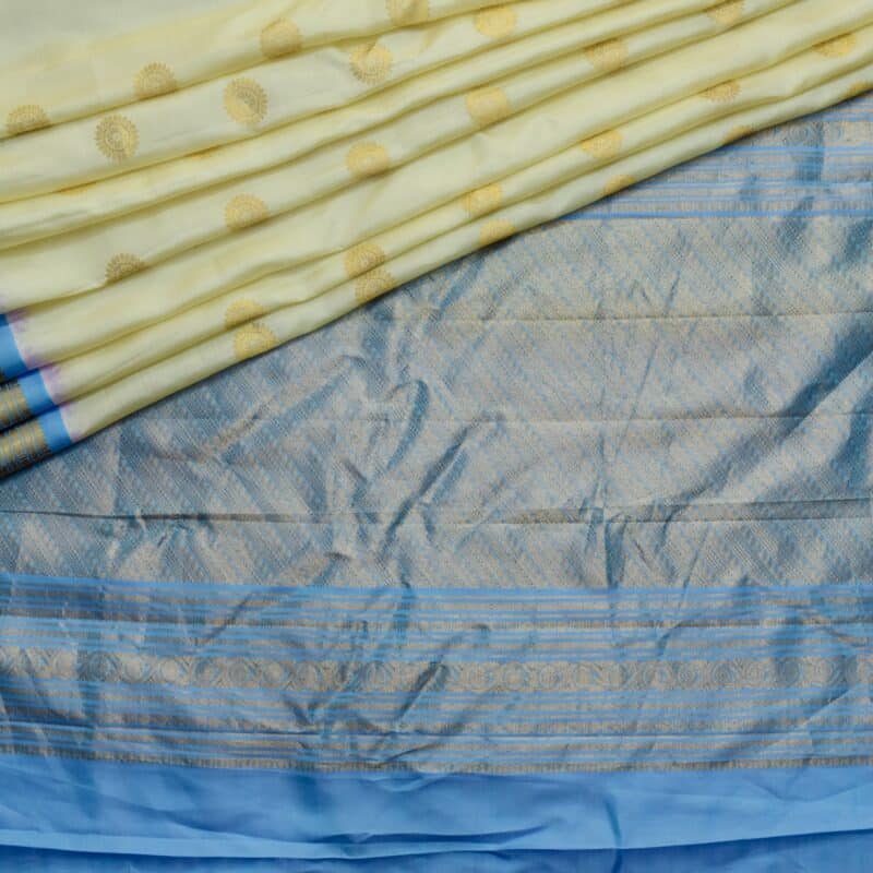 Cream Sky Blue Handloom Pure Silk Gadwal Saree - view 5