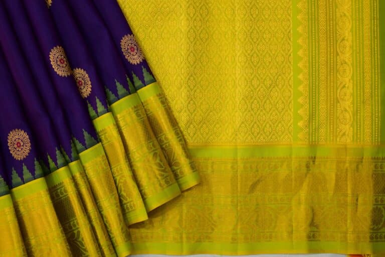 Purple Lime Green Handloom Pure Silk Gadwal Saree - view 3