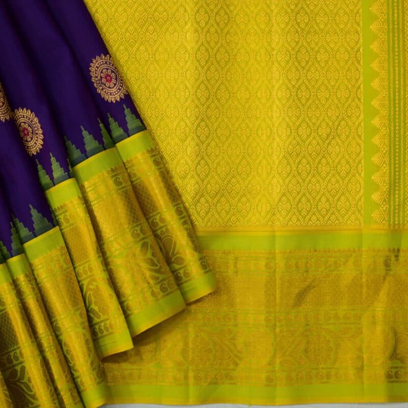 Purple Lime Green Handloom Pure Silk Gadwal Saree - view 3