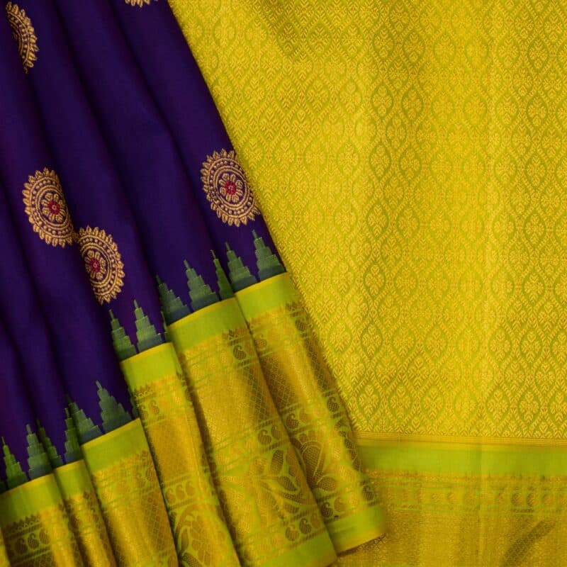 Purple Lime Green Handloom Pure Silk Gadwal Saree - view 2