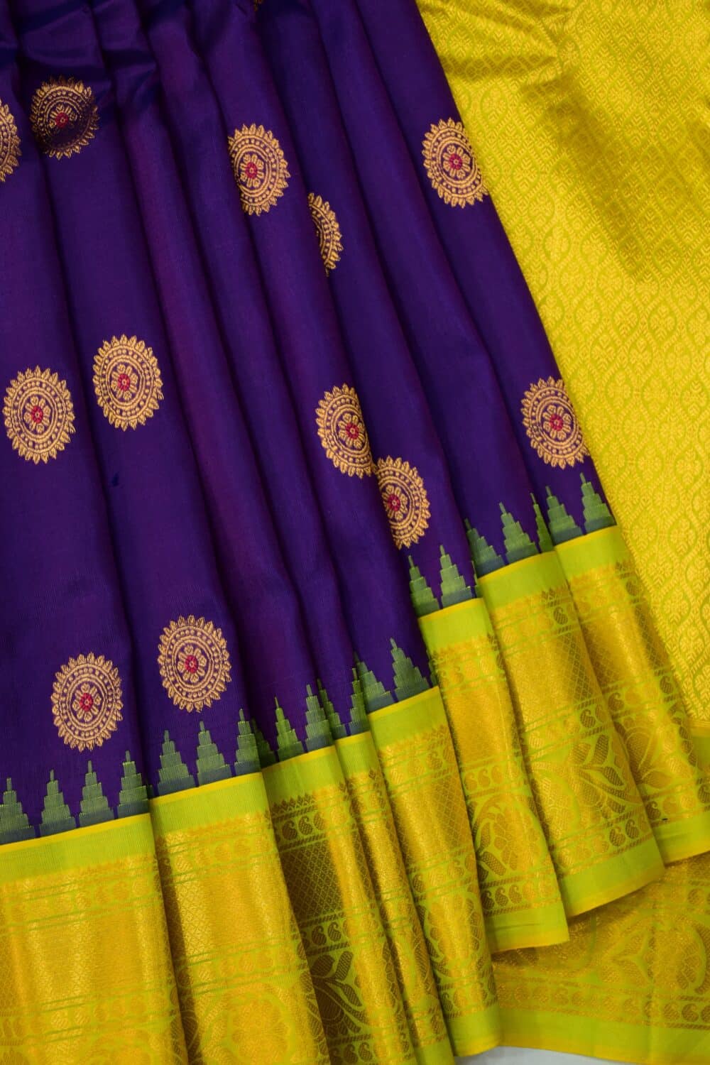 Purple Lime Green Handloom Pure Silk Gadwal Saree