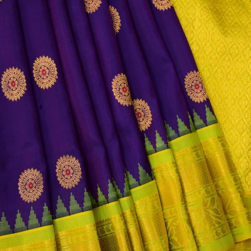 Purple Lime Green Handloom Pure Silk Gadwal Saree - view 5