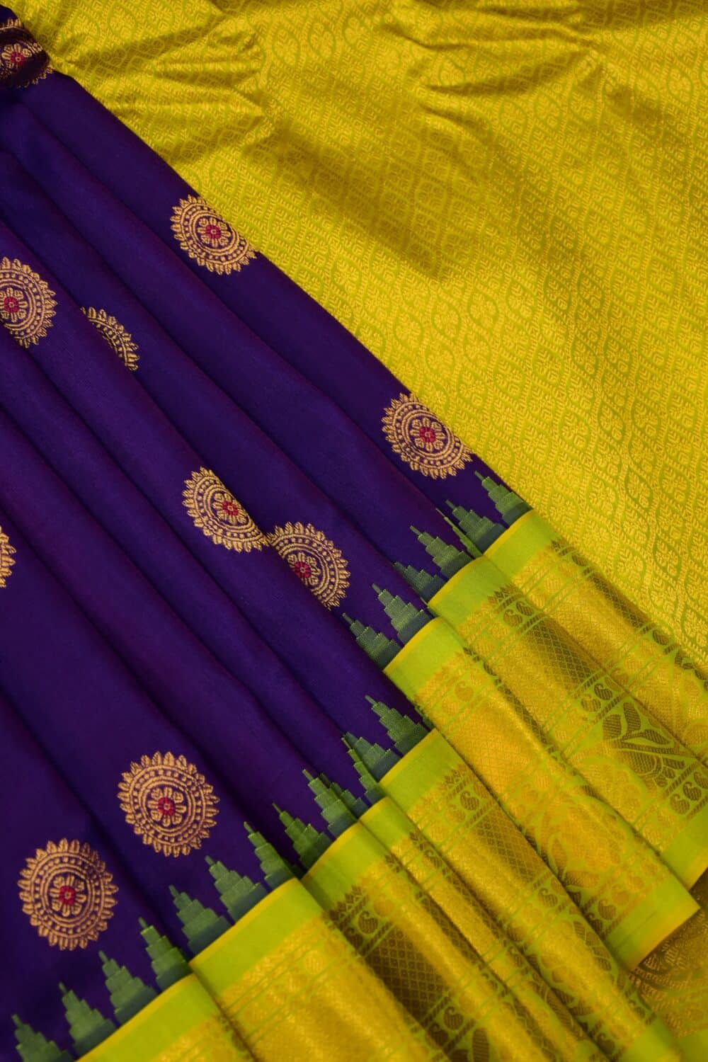 Purple Lime Green Handloom Pure Silk Gadwal Saree