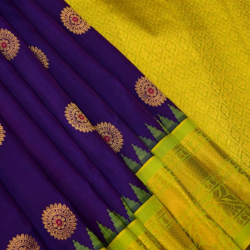 Purple Lime Green Handloom Pure Silk Gadwal Saree