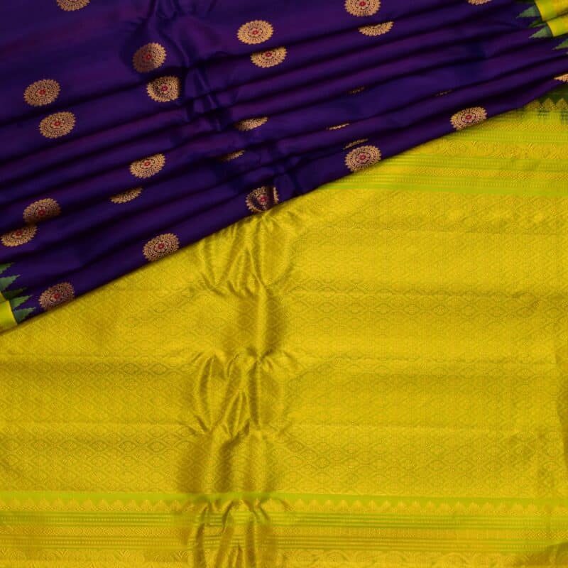 Purple Lime Green Handloom Pure Silk Gadwal Saree - view 4