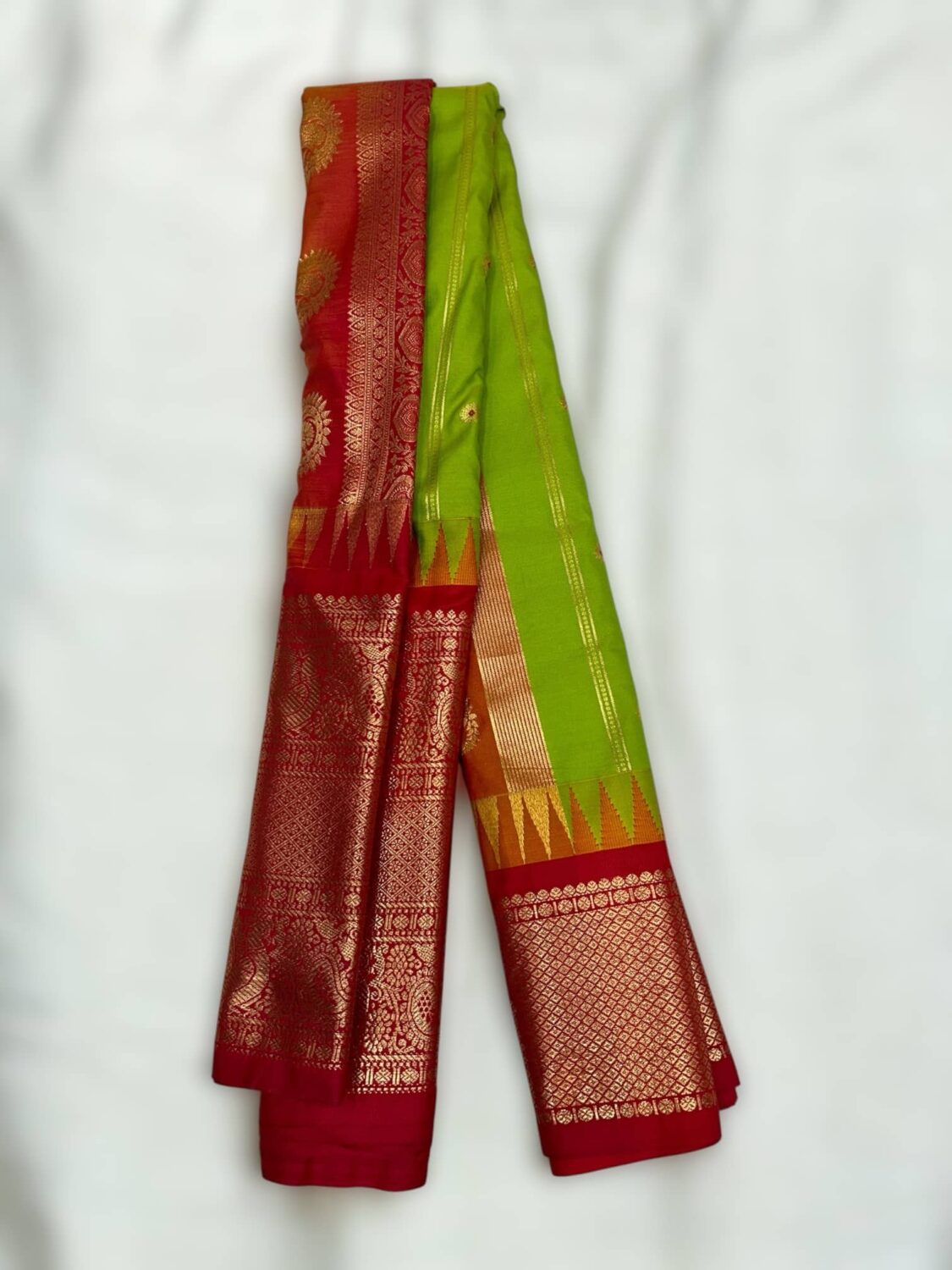 Green Red Semi Gadwal Saree