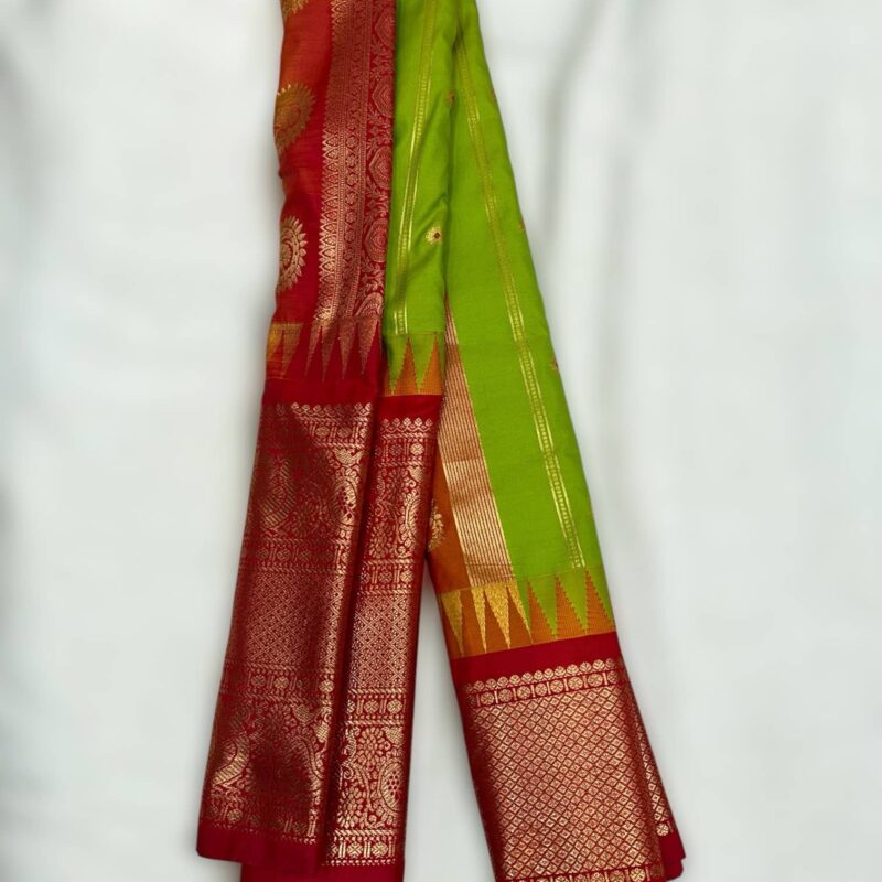 Green Red Semi Gadwal Saree
