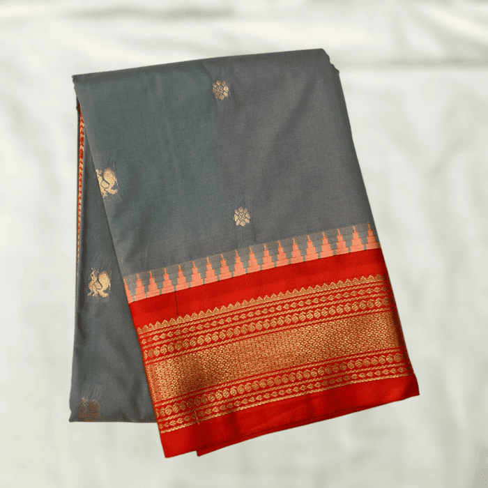 Grey Red Semi Gadwal Saree