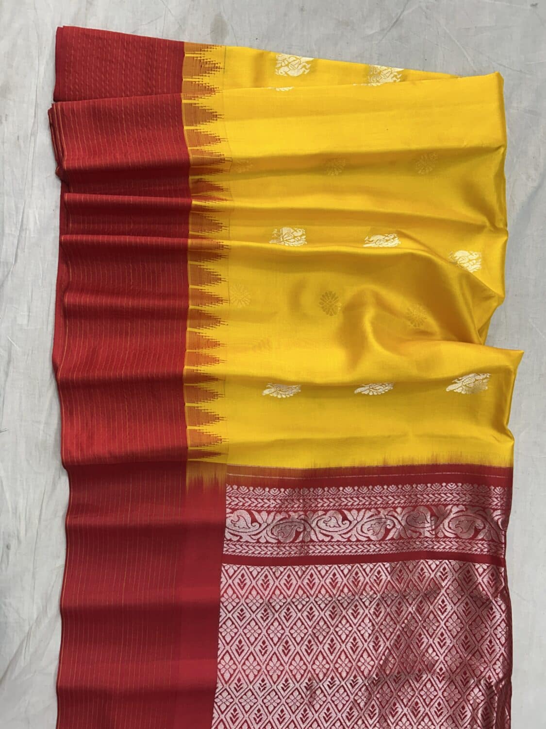 Yellow Red Pure Silk Gadwal Saree