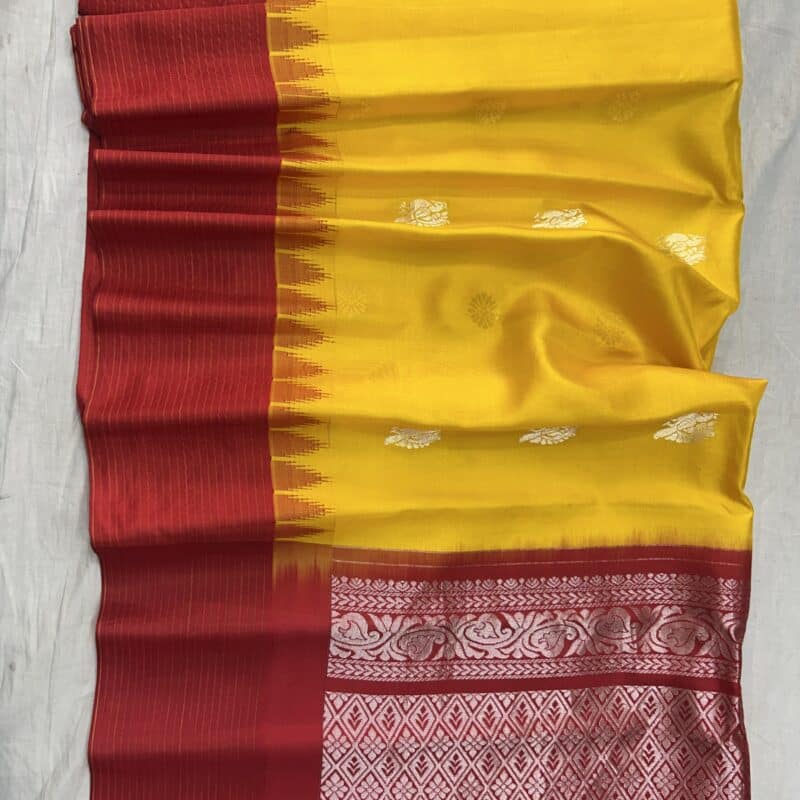 Yellow Red Pure Silk Gadwal Saree